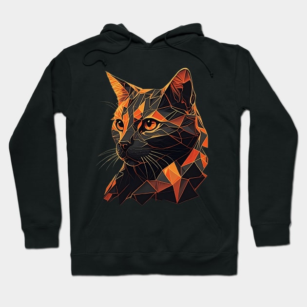 Black and Orange Polygon Cat Modern Geometric Design Hoodie by TheKiziox